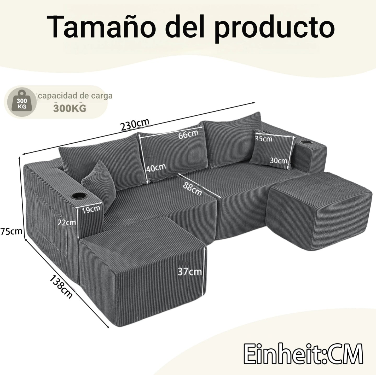 🛋️ Sofá modular modelo Titan de alta calidad con espuma 55D – Confort superior y gran resistencia