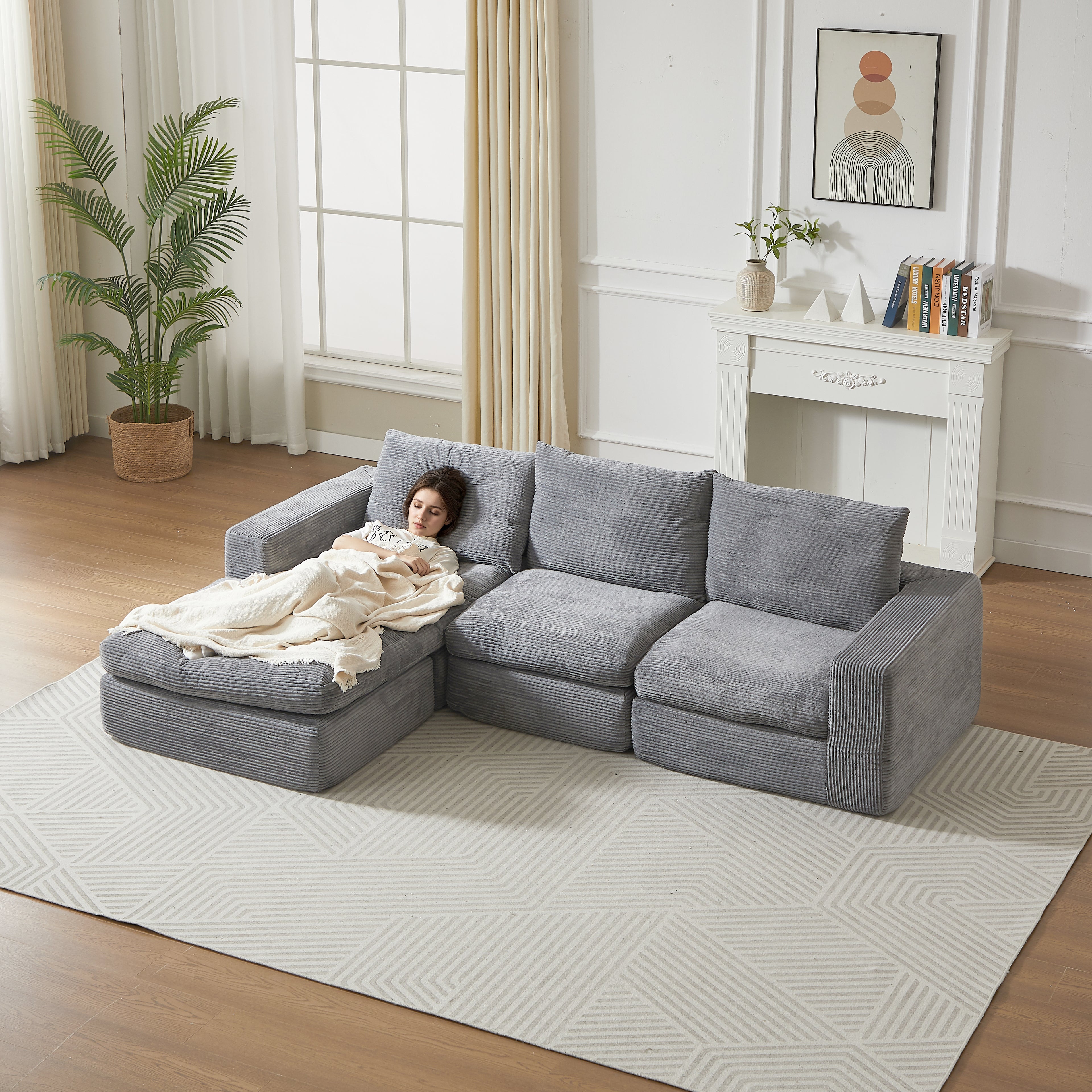 Sofá Modular premium modelo Roma long - con espuma de alta densidad 55D HR y asientos efecto nube