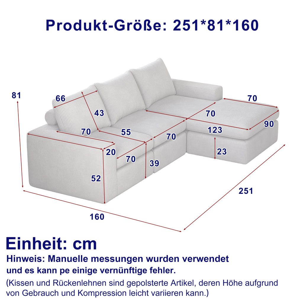 Sofá Modular premium modelo Roma long - con espuma de alta densidad 55D HR y asientos efecto nube