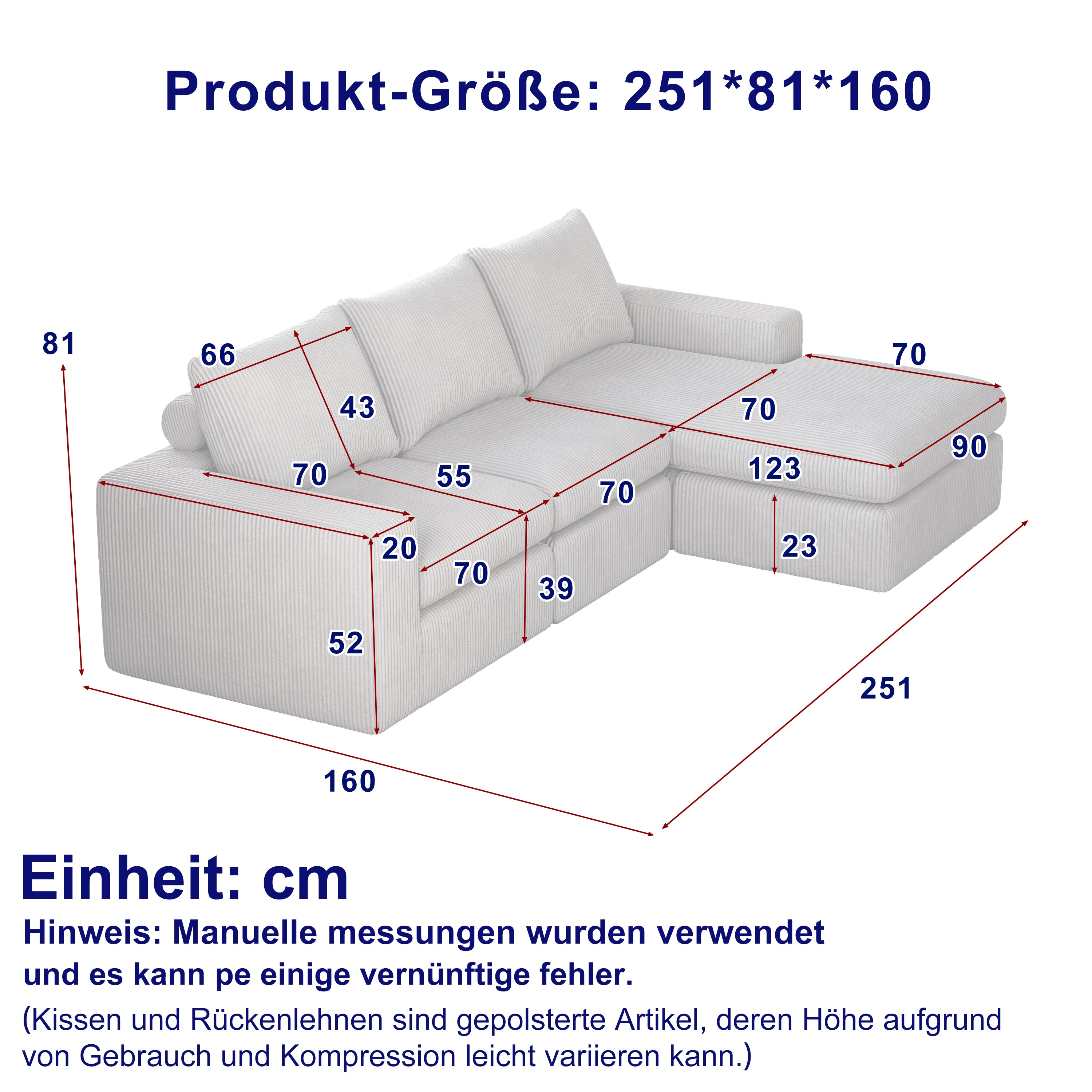 Sofá Modular premium modelo Roma long - con espuma de alta densidad 55D HR y asientos efecto nube