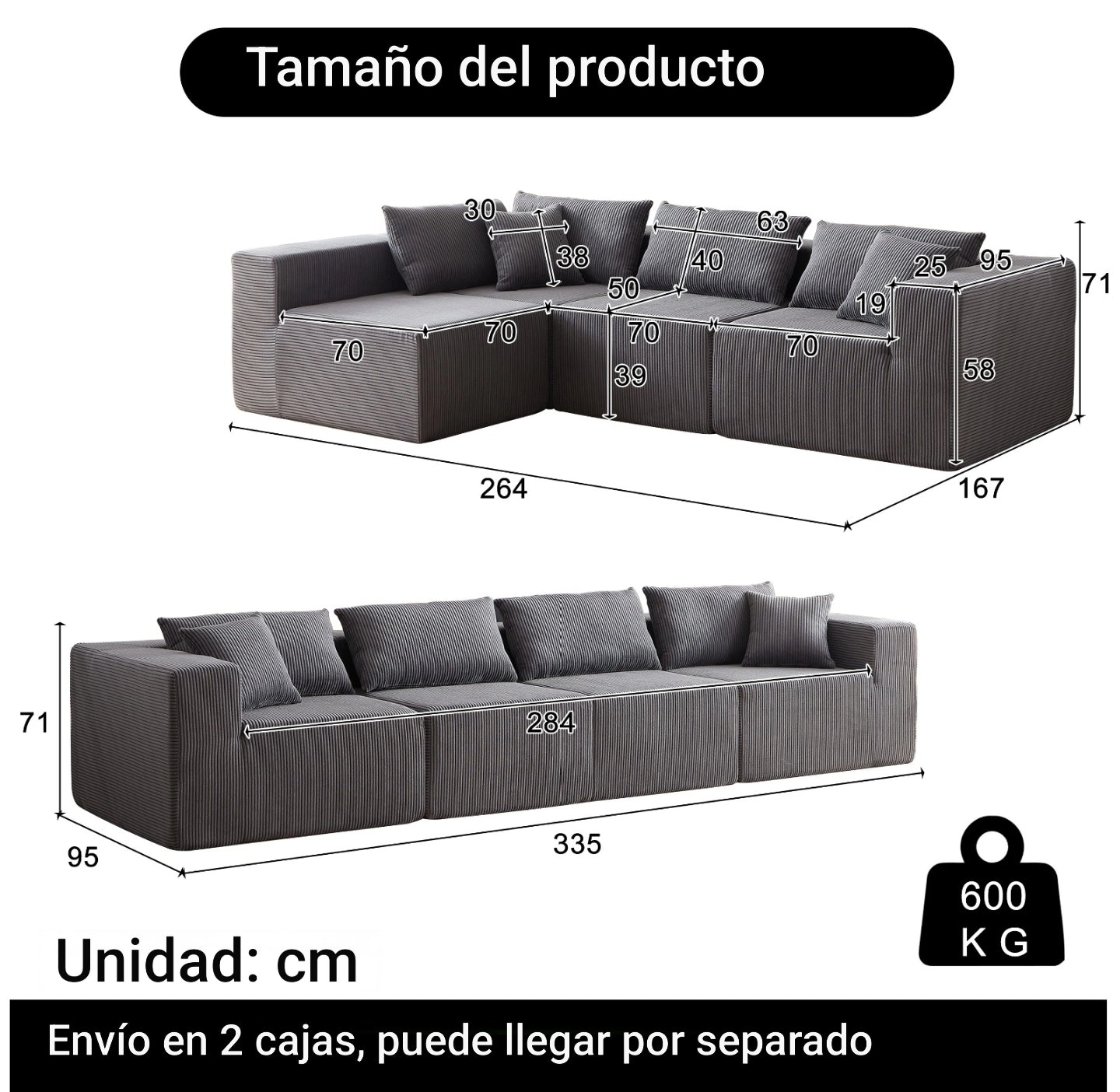 Sofá modular premium modelo milano modular con espuma de alta densidad 55D HR