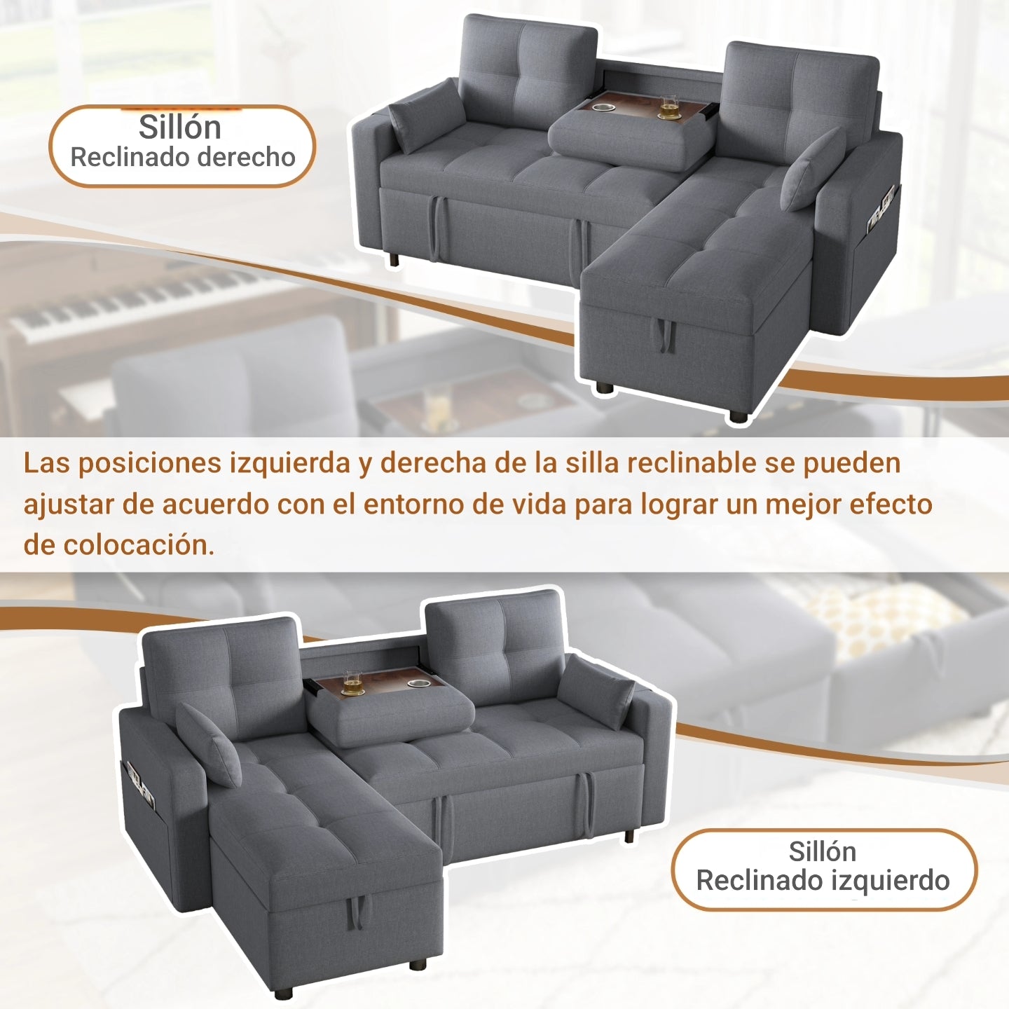 Sofá Cama Modular Multifuncional con Chaise Longue Reversible