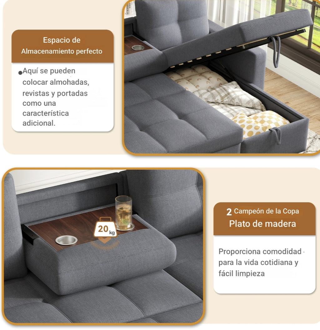 Sofá Cama Modular Multifuncional con Chaise Longue Reversible