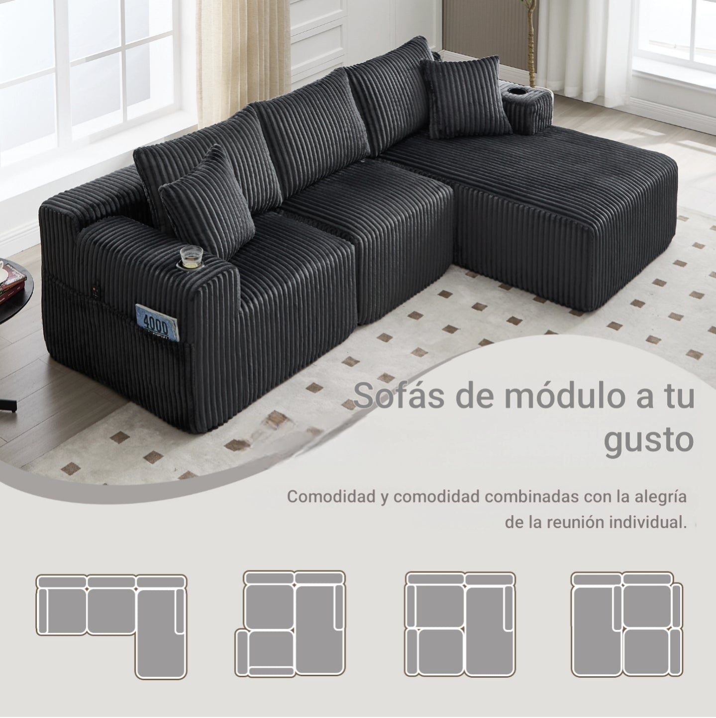 Sofá modular premium  Velvet-Tech 55D  La Ingeniería del Descanso Definitivo