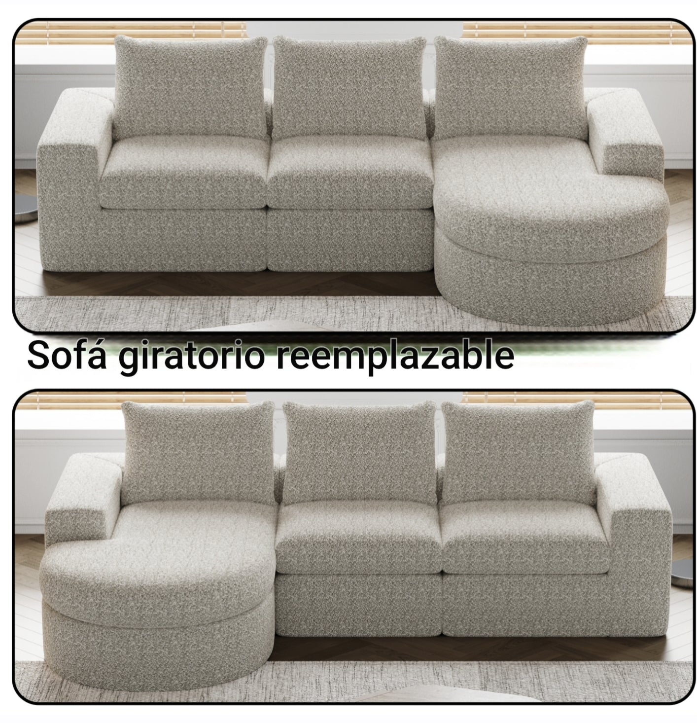Sofá modular de diseño Nuvola Luxe. en chenilla premium y espuma de alta densidad 55D HR
