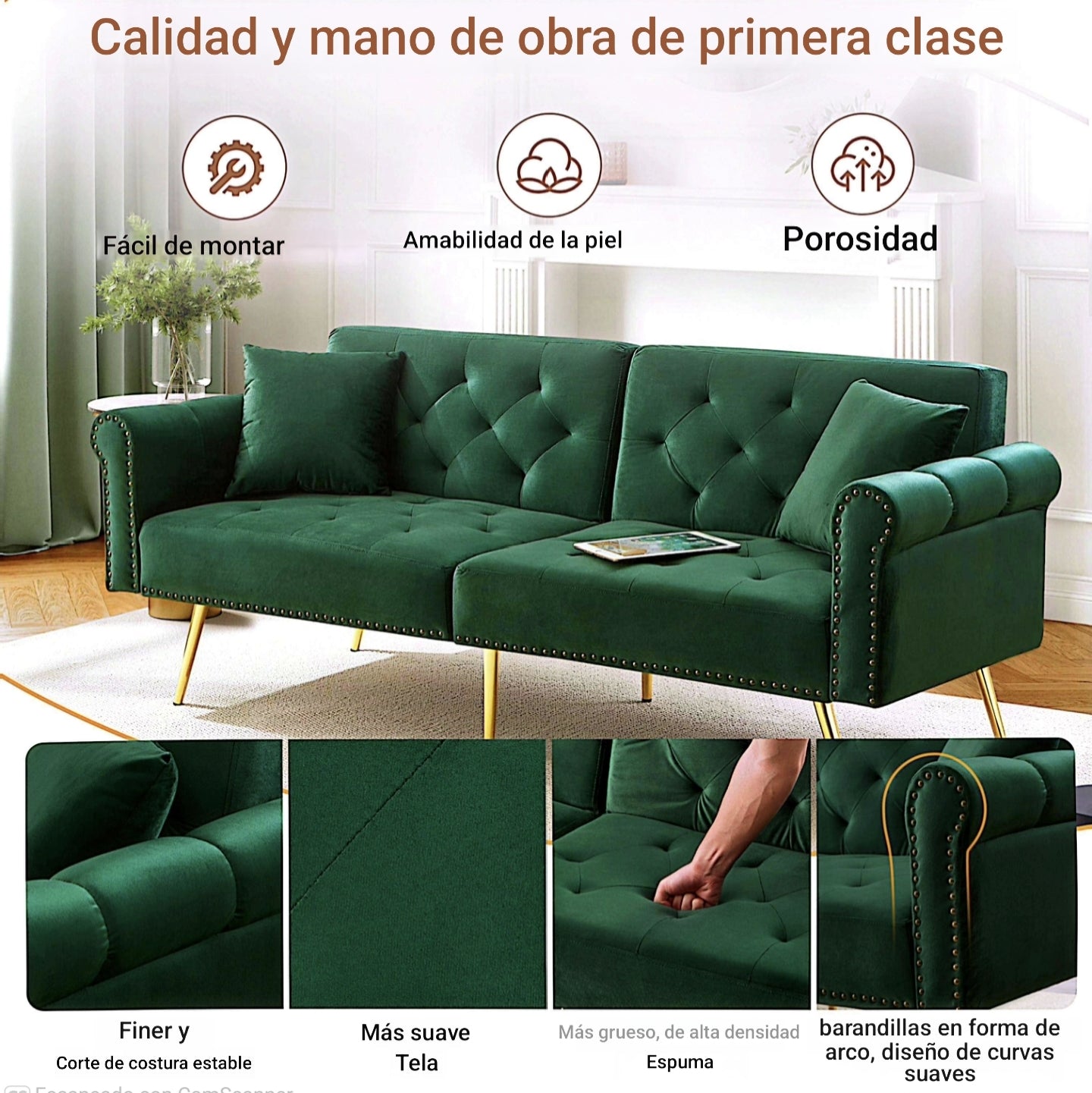 Sofá Cama Nord-Confort: Elegancia Neoclásica y Versatilidad Total