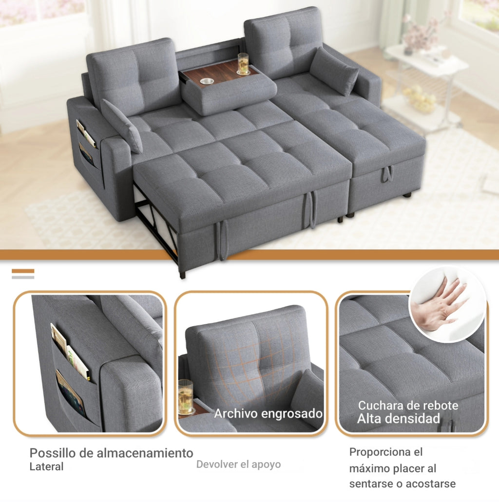Sofá Cama Modular Multifuncional con Chaise Longue Reversible