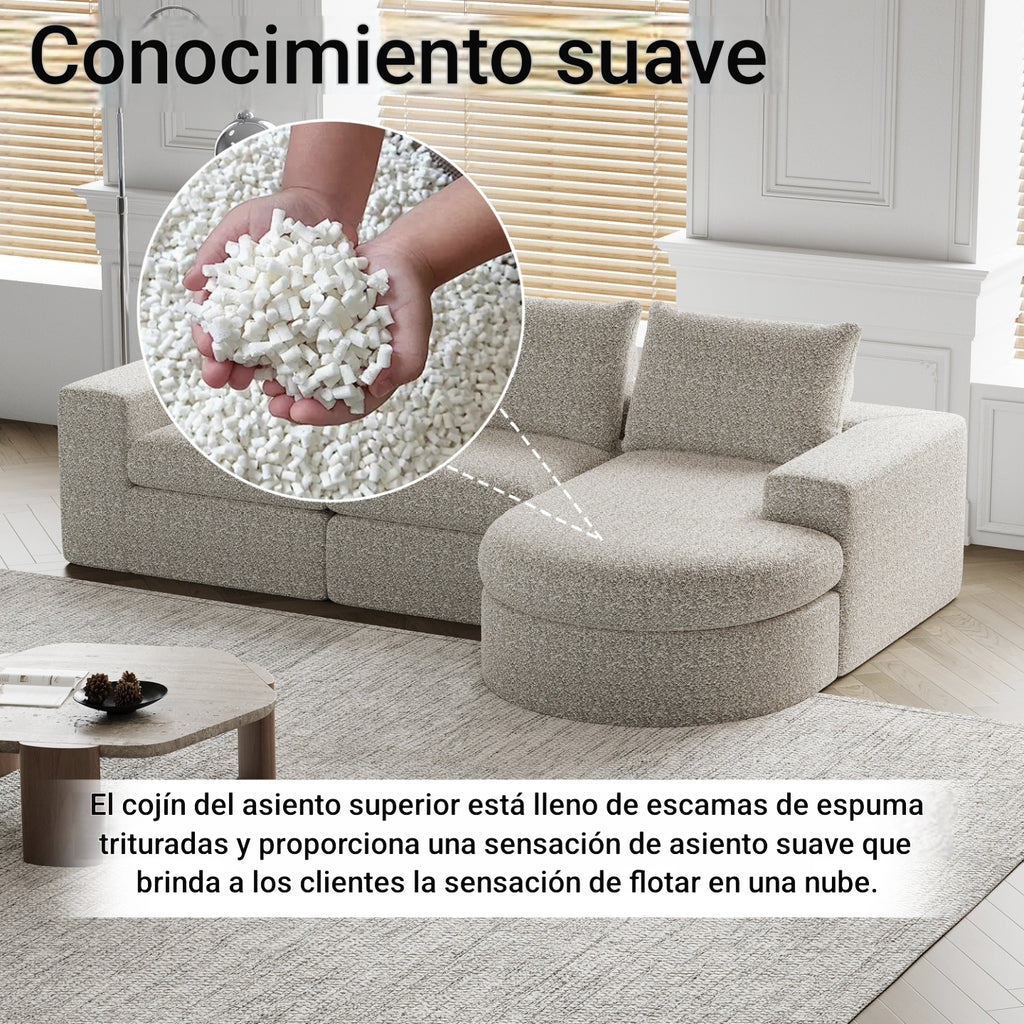 Sofá modular de diseño Nuvola Luxe. en chenilla premium y espuma de alta densidad 55D HR